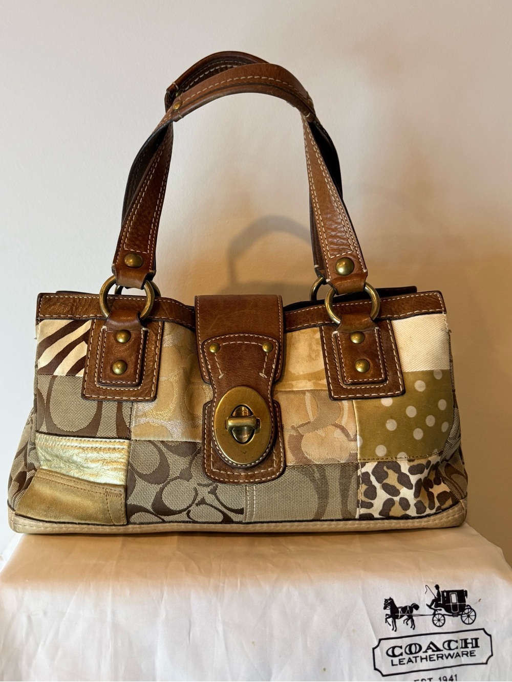 ULTRA RARE! Coach (2007) Legacy Signature Patchwork Turnlock Shoulder Bag